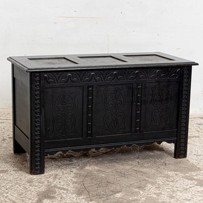 Lot 222 - Black Painted Carved Chest