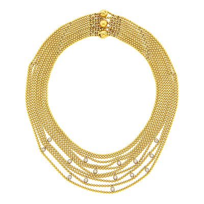 Lot 189 - Cartier Ten Strand Two-Color Gold and Diamond 'Draperie' Necklace