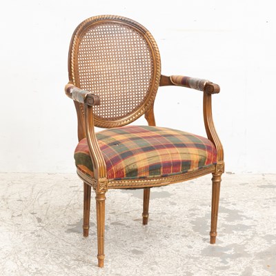 Lot 48 - Caned Back Upholstered Armchair