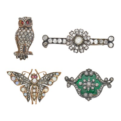 Lot 1123 - Group of Antique Silver and Diamond Brooches