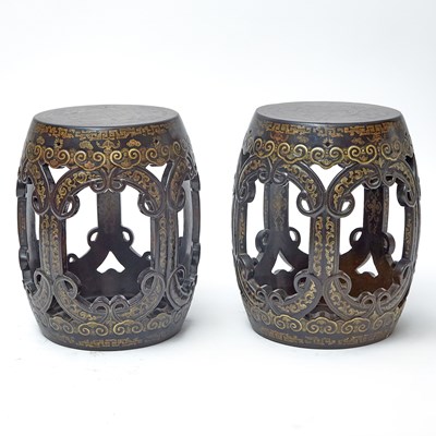 Lot 153 - Pair of Chinese Gilt-Decorated Black Lacquer Garden Seats