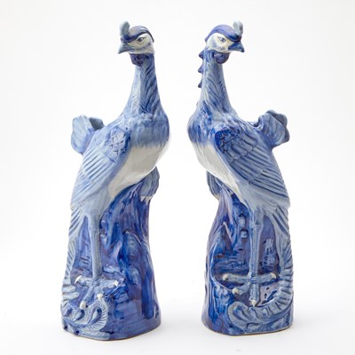 Lot 131 - Pair of Chinese Blue Glazed Porcelain Figures of Pheasants