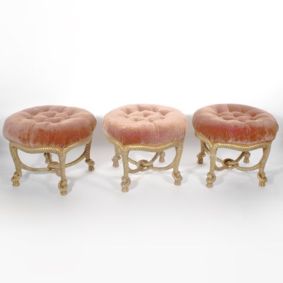 Lot 109 - Set of Three Napoleon III Style Giltwood Rope and Tassel Stools