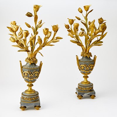 Lot 118 - Pair of Gilt Metal-Mounted Urns of Flowers