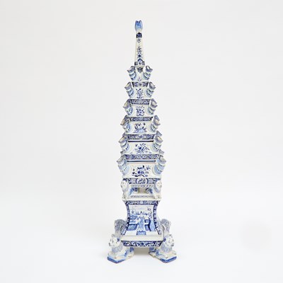 Lot 89 - Pair of Delft Blue and White Two-Tier Tulipieres