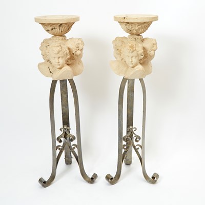 Lot 435 - Pair of Janice Minor Iron and Plaster Figural Plant Stands