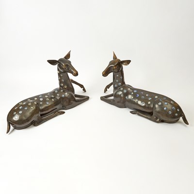 Lot 184 - Pair of Japanese Porcelain-Inset Bronze Figures of Deer