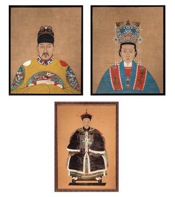 Lot 150 - Two Chinese Ancestral Portraits of a Man and Woman