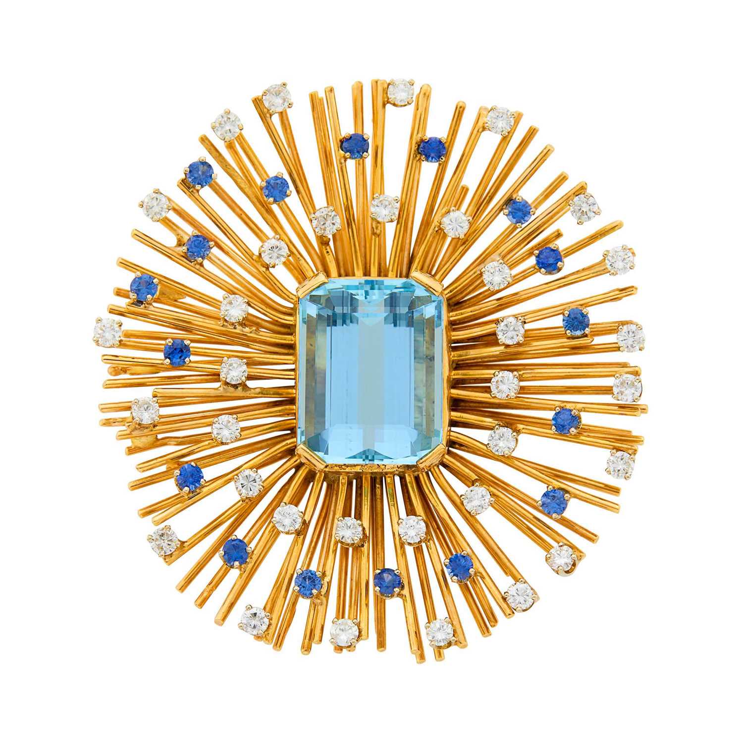 Lot 78 - Gold, Aquamarine, Sapphire and Diamond Pendant-Brooch