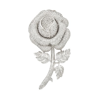 Lot 1184 - White Gold and Diamond Flower Clip-Brooch