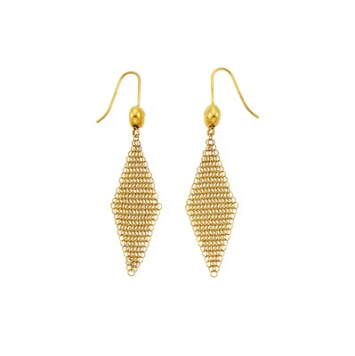 Lot 1205 - Tiffany & Co., Elsa Peretti Pair of Gold 'Scarf' Mesh Pendant-Earrings