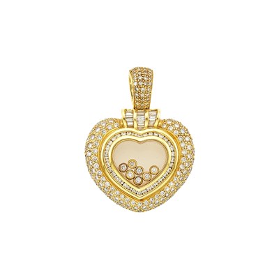 Lot 1030 - Two-Color Gold, Diamond and Crystal 'Floating Diamond' Heart Pendant