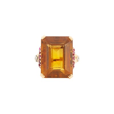 Lot 1086 - Rose Gold, Platinum, Citrine, Ruby and Diamond Ring