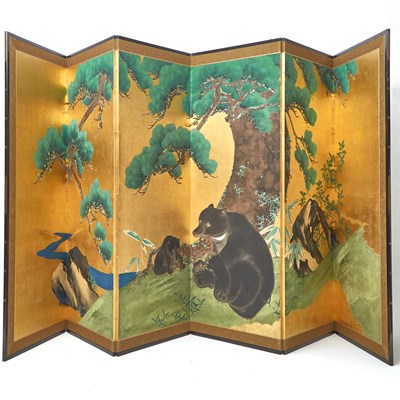 Lot 185 - Japanese Tosa School Six-Panel Screen