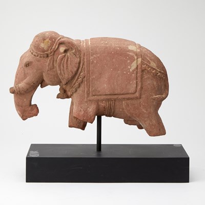 Lot 191 - Indian Carved Mottled Red Sandstone Fragment of an Elephant