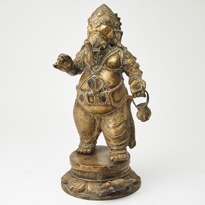 Lot 192 - Indian Polished Bronze Figure of Ganesh Holding an Umbrella