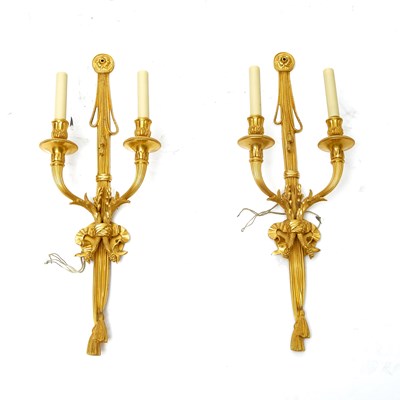 Lot 121 - Pair of Louis XVI Style Gilt-Bronze Two-Light Sconces