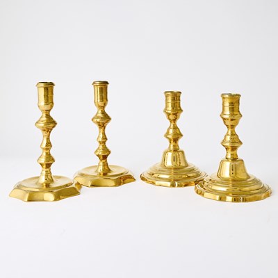 Lot 107 - Two Pairs of English Bell Metal Candlesticks