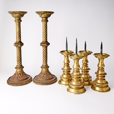 Lot 108 - Group of Six Continental Brass Candlesticks