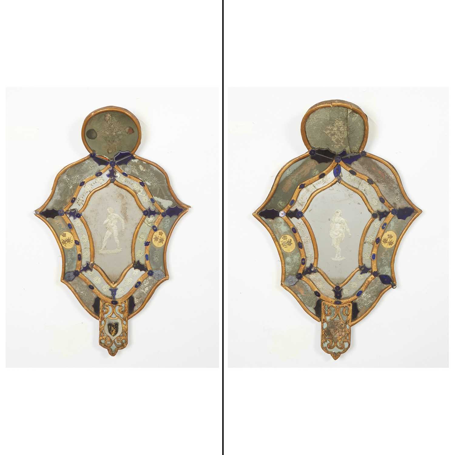 Lot 552 - Pair of Venetian Rococo Etched and Cobalt Glass Mirrors