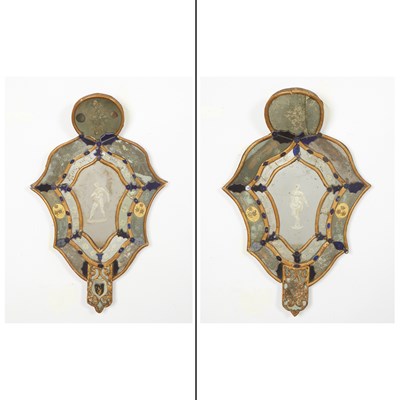 Lot 552 - Pair of Venetian Rococo Etched and Cobalt Glass Mirrors