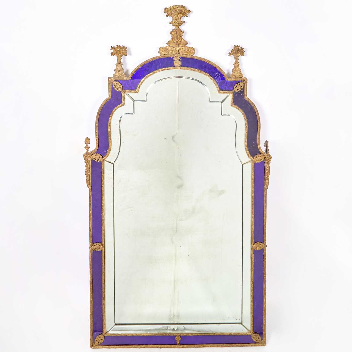 Lot 544 - Swedish Baroque Gilt-Lead Mounted and Cobalt-Blue Mirror, attributed to Burchard Precht