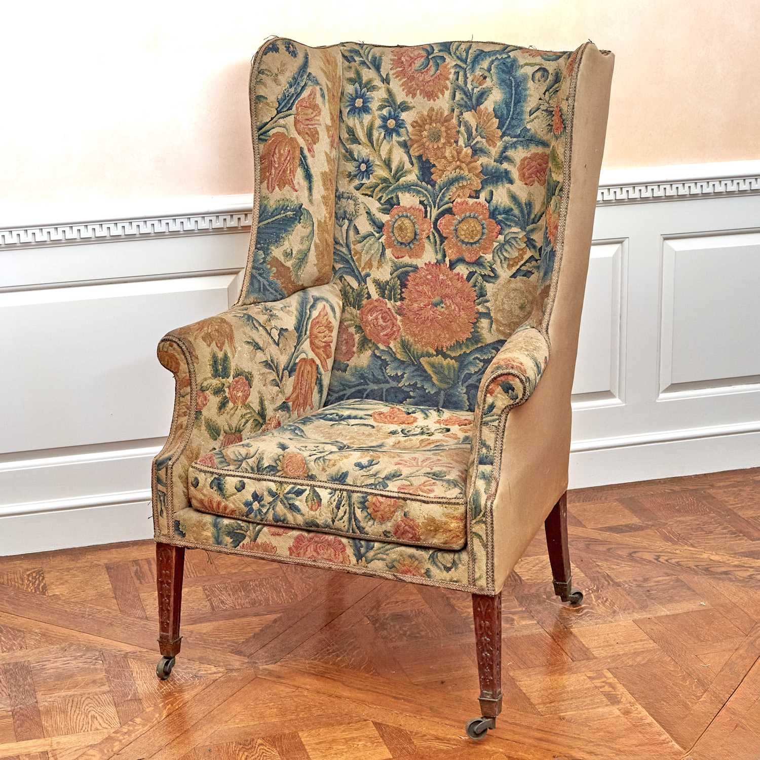 Lot 117 - George III Style Needlework-Upholstered Mahogany Wing Armchair