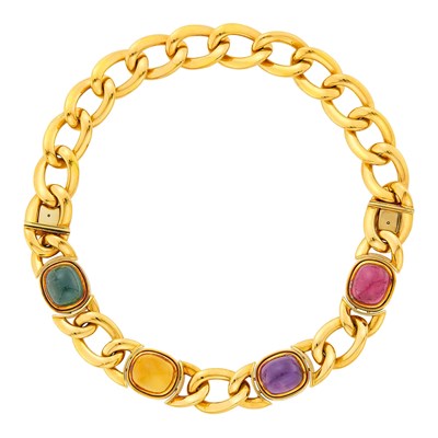 Lot 153 - Gold and Cabochon Colored Stone Oval Link Necklace/Bracelets Combination