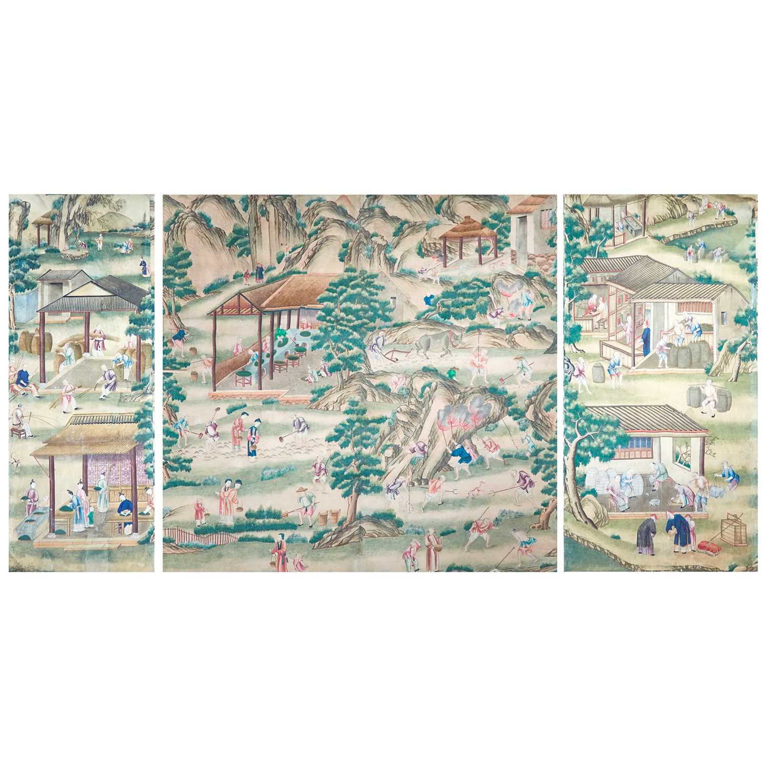 Lot 163 - Three Chinese Painted Wallpaper Panels