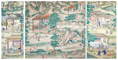 Lot 163 - Three Chinese Painted Wallpaper Panels