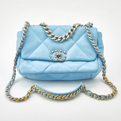 Lot 1218 - Chanel Light Blue Lambskin Leather 19 Flap Bag