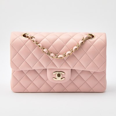 Lot 1217 - Chanel Pink Lambskin Leather Double Flap Bag