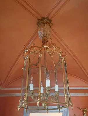 Lot 116 - French Gothic Style Octagonal Brass and Glass Lantern