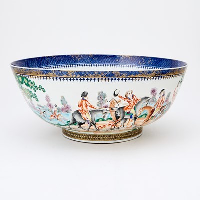 Lot Large Chinese Export Porcelain 'Hunting' Punch Bowl