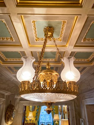 Lot 135 - Pair of Regency Ormolu and Cut-Glass Colza Chandeliers