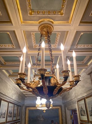 Lot 149 - Empire Style Ormolu and Patinated Bronze Nine-Light Chandelier