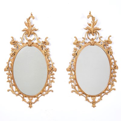 Lot Pair of George II Giltwood Oval Mirrors