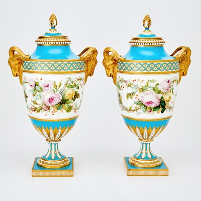 Lot Pair of Sevres Style Porcelain Vases and Covers