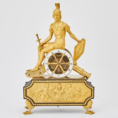 Lot 178 - Directoire Ormolu Figural Mantel Clock with Mars Holding a Shield