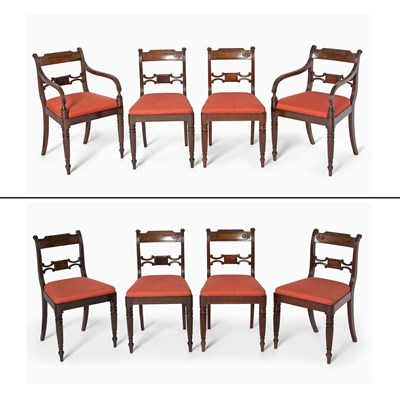 Lot 121 - Set of Eight Regency Style Mahogany Dining Chairs