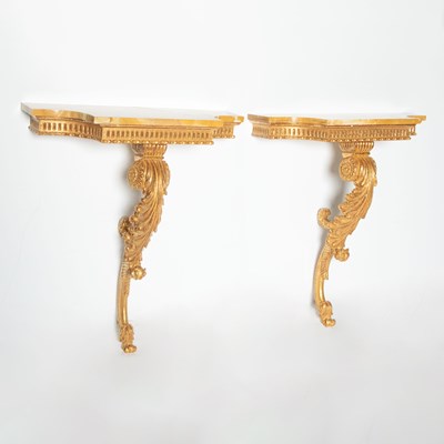 Lot 110 - Pair of George III Style Giltwood and Marble Top Consoles