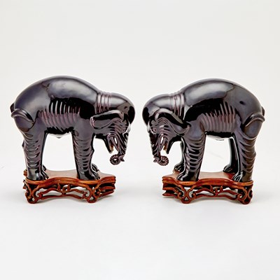 Lot Pair of Chinese Aubergine Glazed Porcelain Elephants