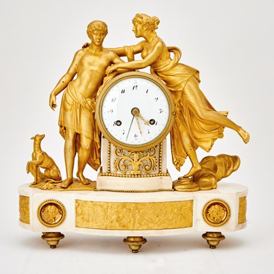 Lot Directoire Style Ormolu and Marble Mantel Clock