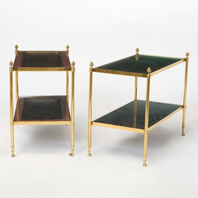 Lot 101 - A Matched Pair of Regency Style Gilt Brass and Lacquer Two-Tier Accent Tables