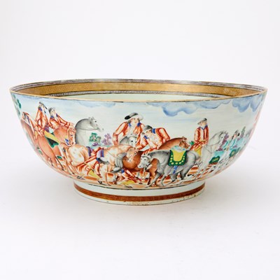 Lot 33 - Chinese Export Porcelain ‘Hunting’ Punch Bowl