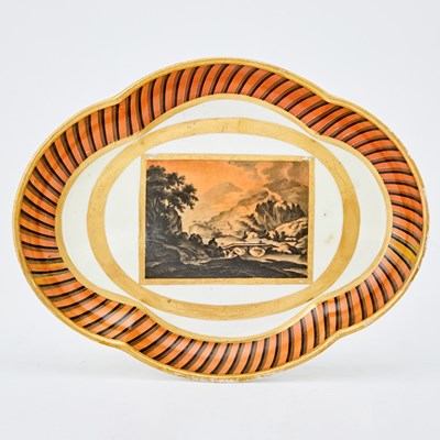 Lot 119 - Derby Porcelain Shaped Oval Dish With Topographical Scene