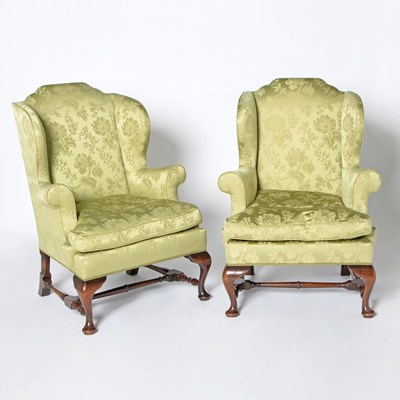 Lot 102 - Pair of American Queen Anne Style Walnut Wing Chairs