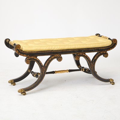 Lot 160 - Regency Gilt Decorated Black Painted Bench