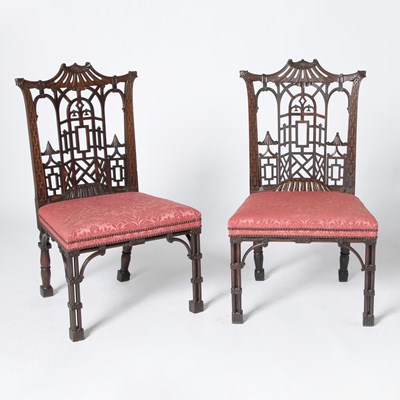 Lot 143 - Pair of George III Chinese Chippendale Mahogany Side Chairs