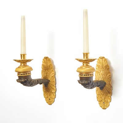 Lot 120 - Pair of Regency Style Ormolu and Patinated Bronze Wall Lights